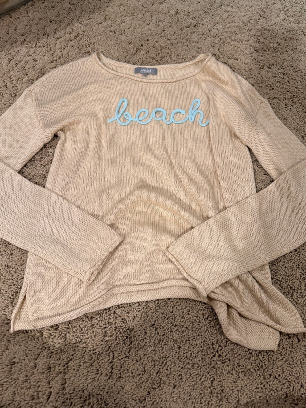 Marled clothing BEACH cream and blue sweater